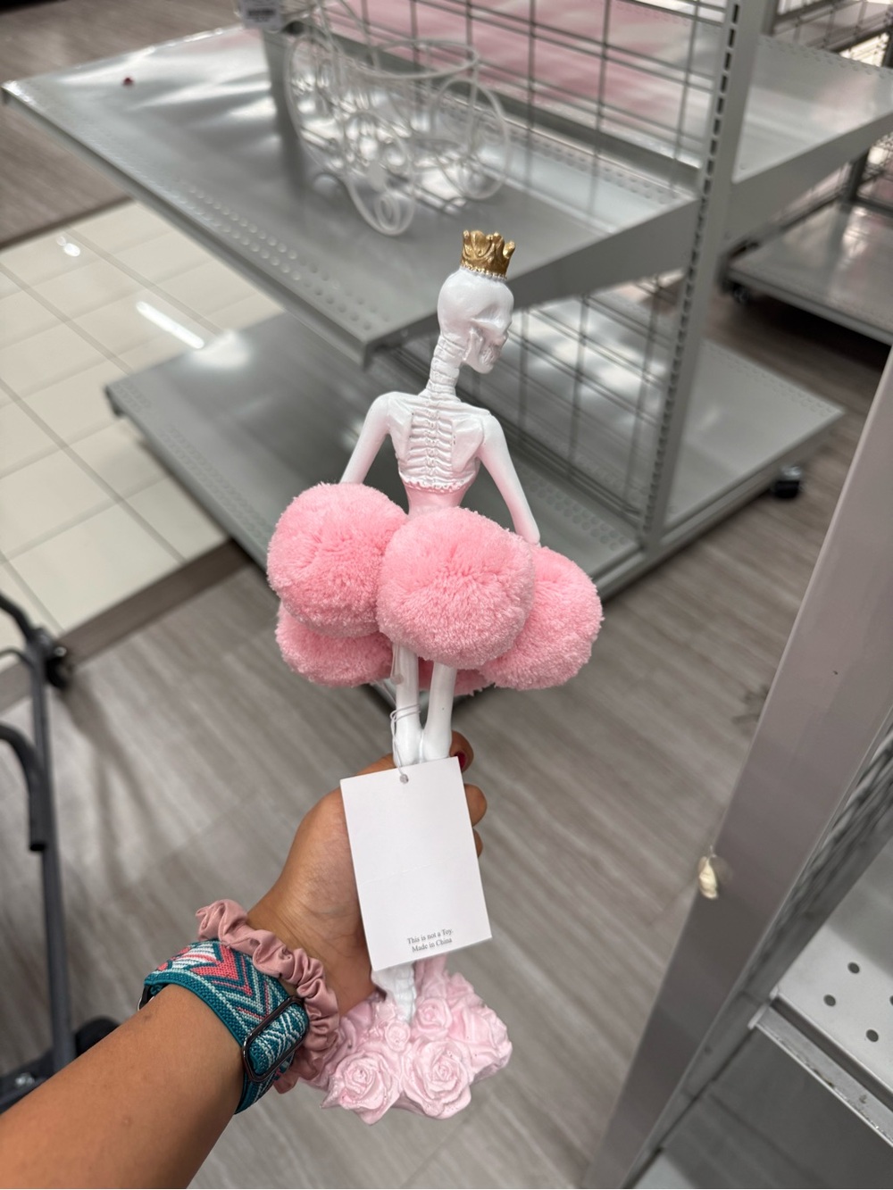 Pink Ballerina Skeleton Figurine with Gold Crown - Picture 2 of 2